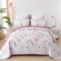 Dinjoy Quilt Set Full Size Pink Floral - Lightweight Reversible