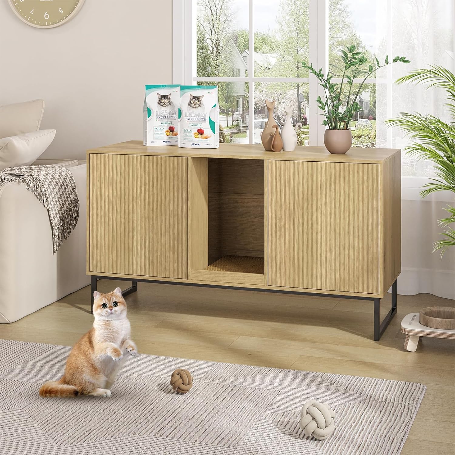 Kitty Litter Box Enclosure for 2 Cats - Modern Fluted Design