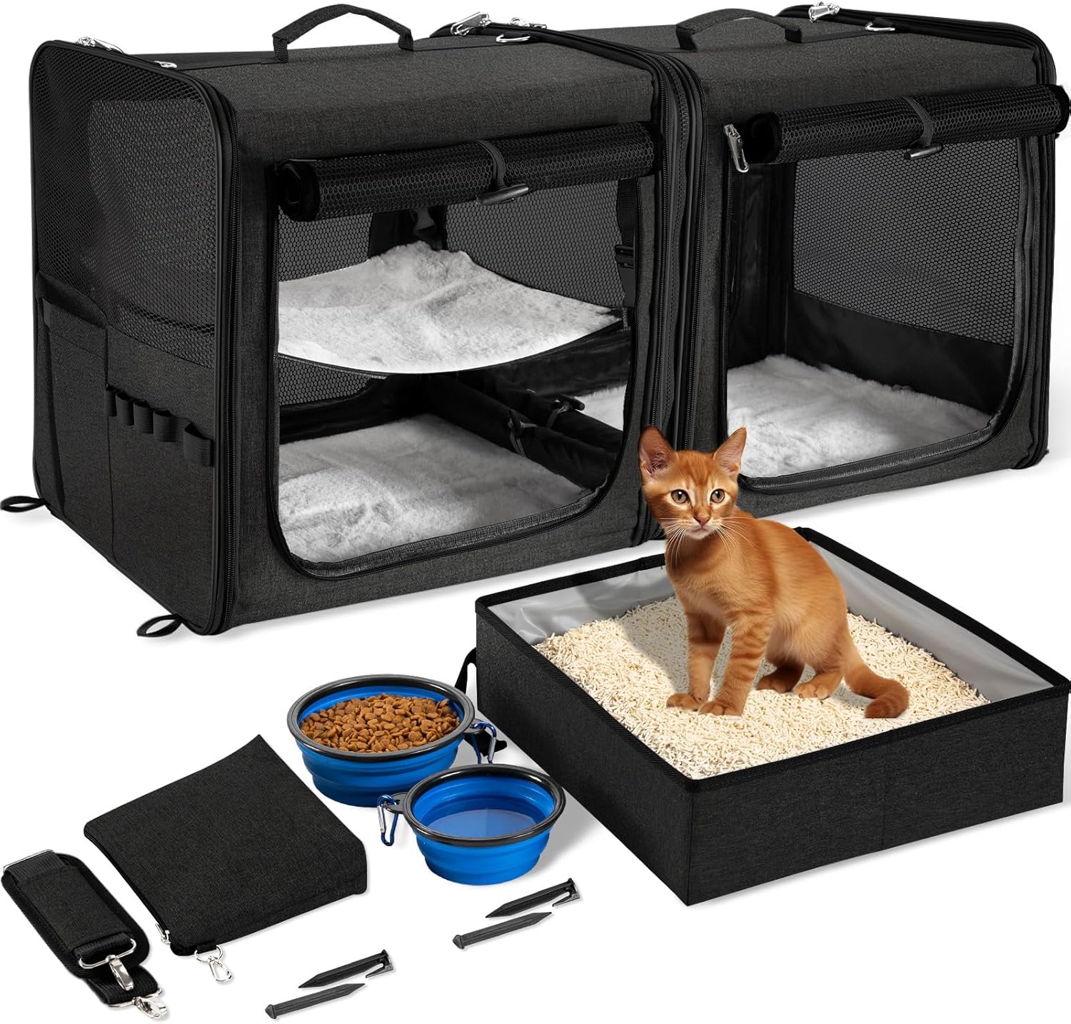 Suertree Cat Carrier for 2 Cats with Litter Box and Bowls