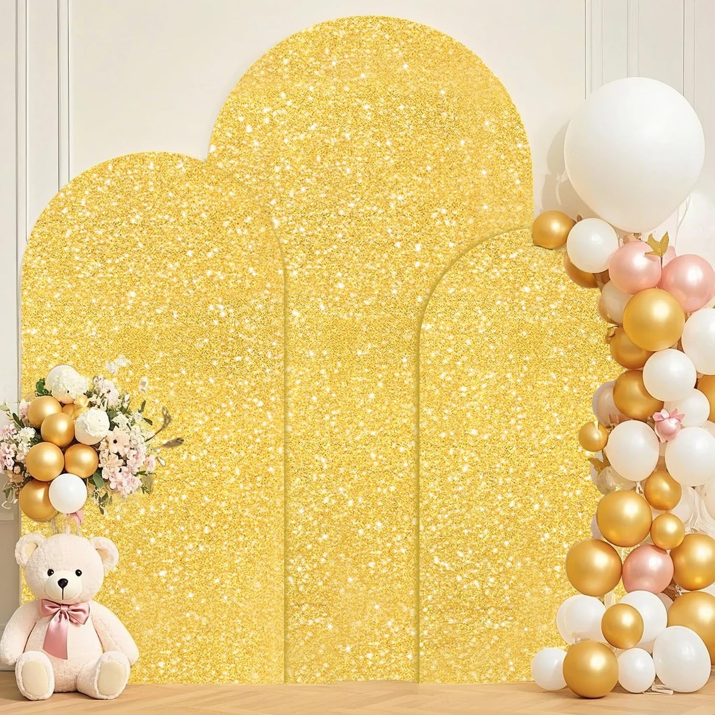 Gold Arch Covers Stretchy Backdrop Set for Elegant Weddings