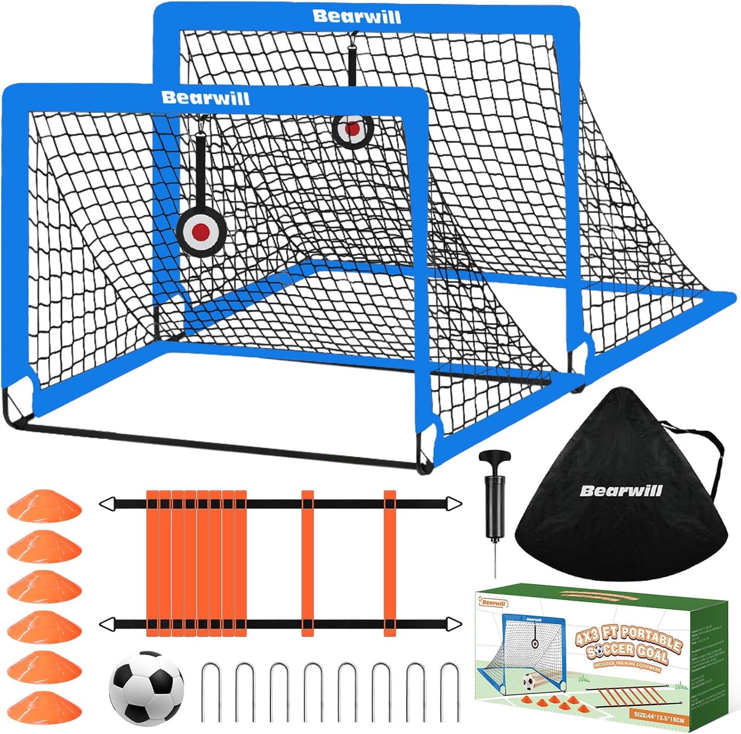 Kids Soccer Goals for Backyard Set of 2, 4x3ft Portable Net
