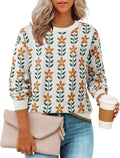 Women Long Sleeve Crewneck Sweater - Cute Flower Printed Oversized