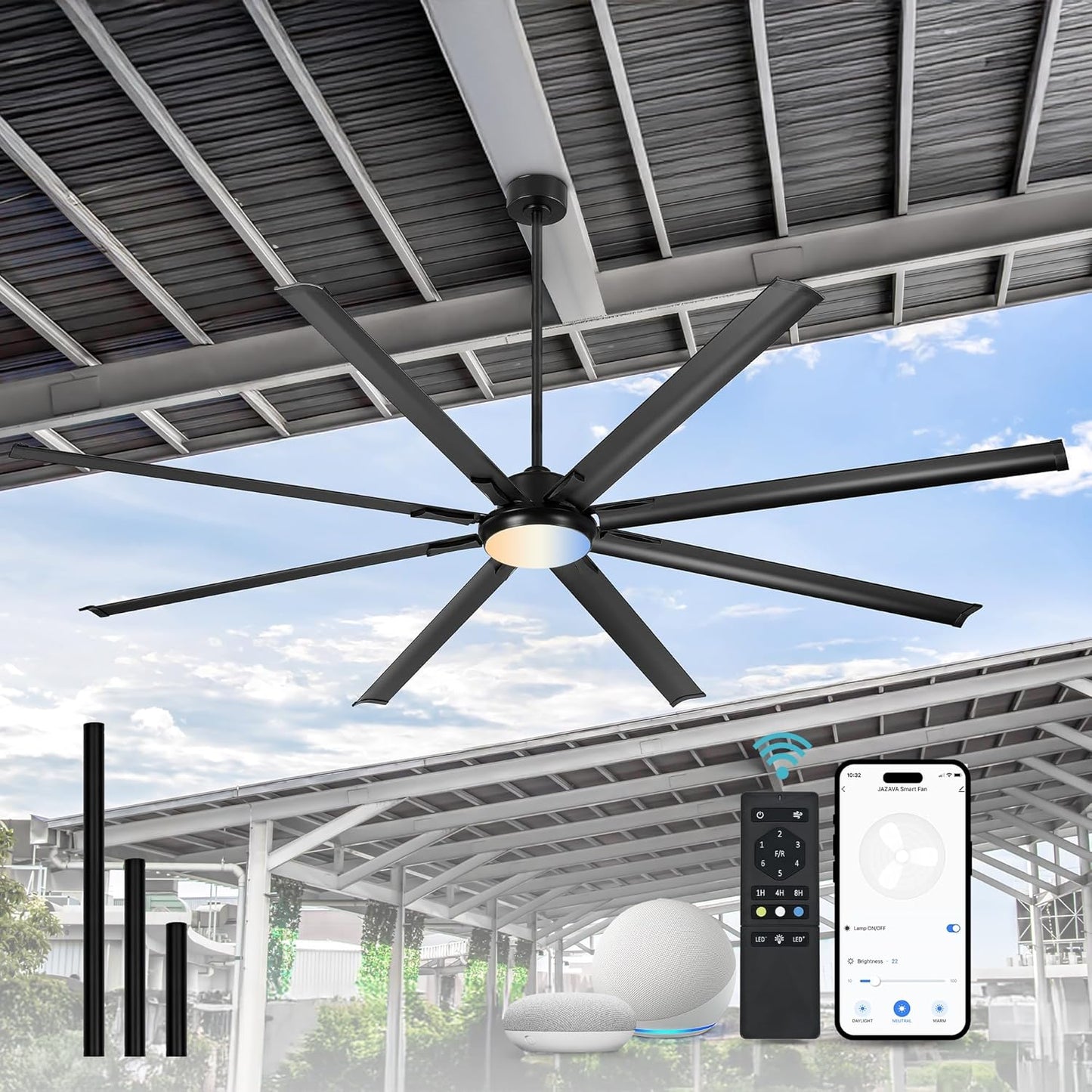 96-Inch Industrial Ceiling Fan with Lights and Remote Control