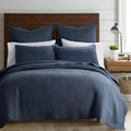 Cross Stitch Reversible King/Cal King Quilt Set - Lightweight Navy
