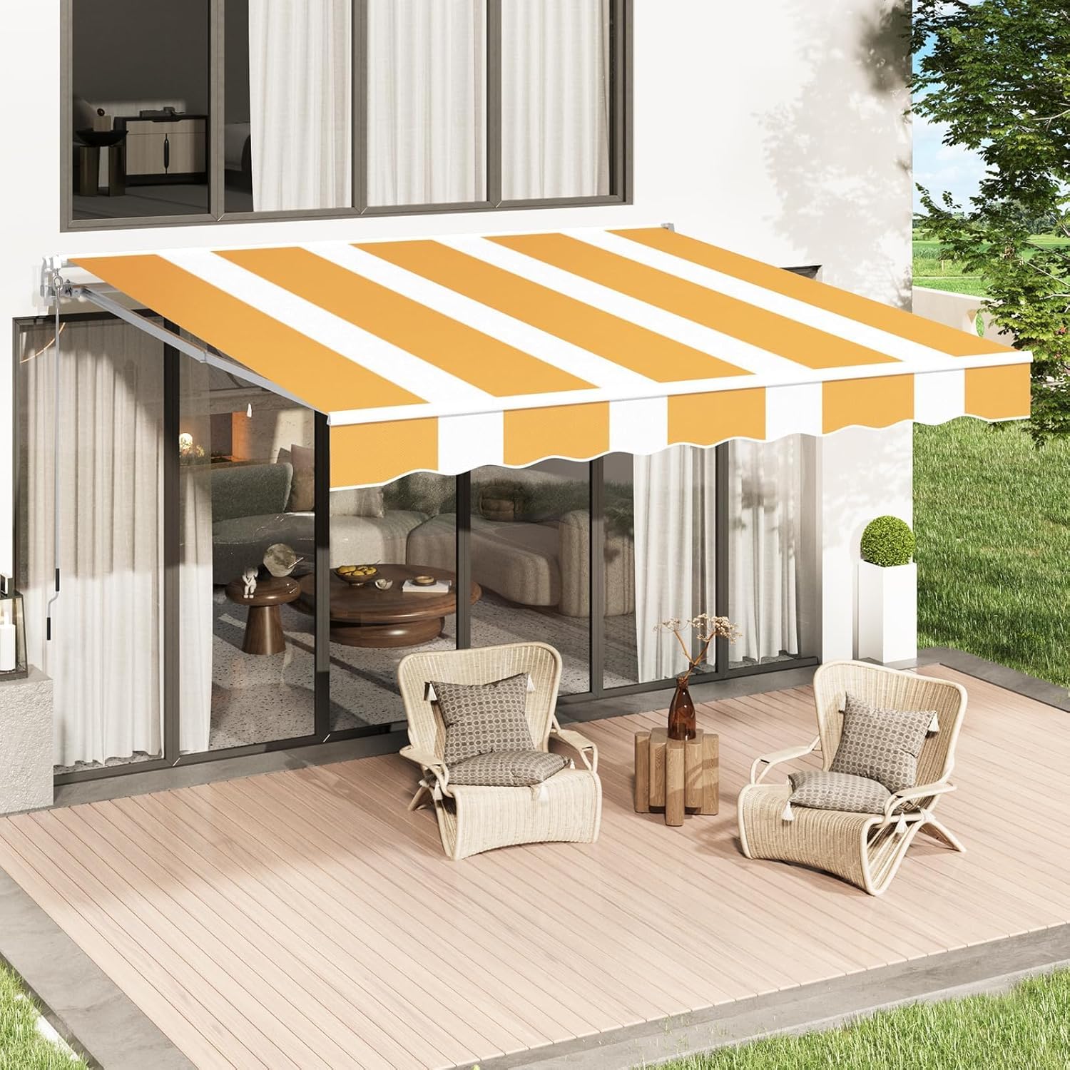 U-MAX Retractable Awning for Patio, 13ftx8ft Manual Sun Shade