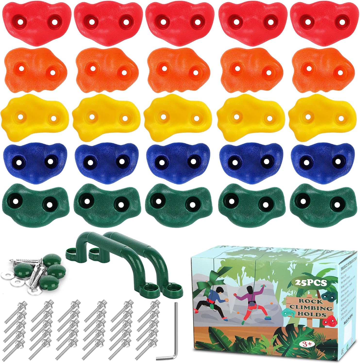25Pcs Rock Wall Climbing Holds for Kids with Handles for Fun