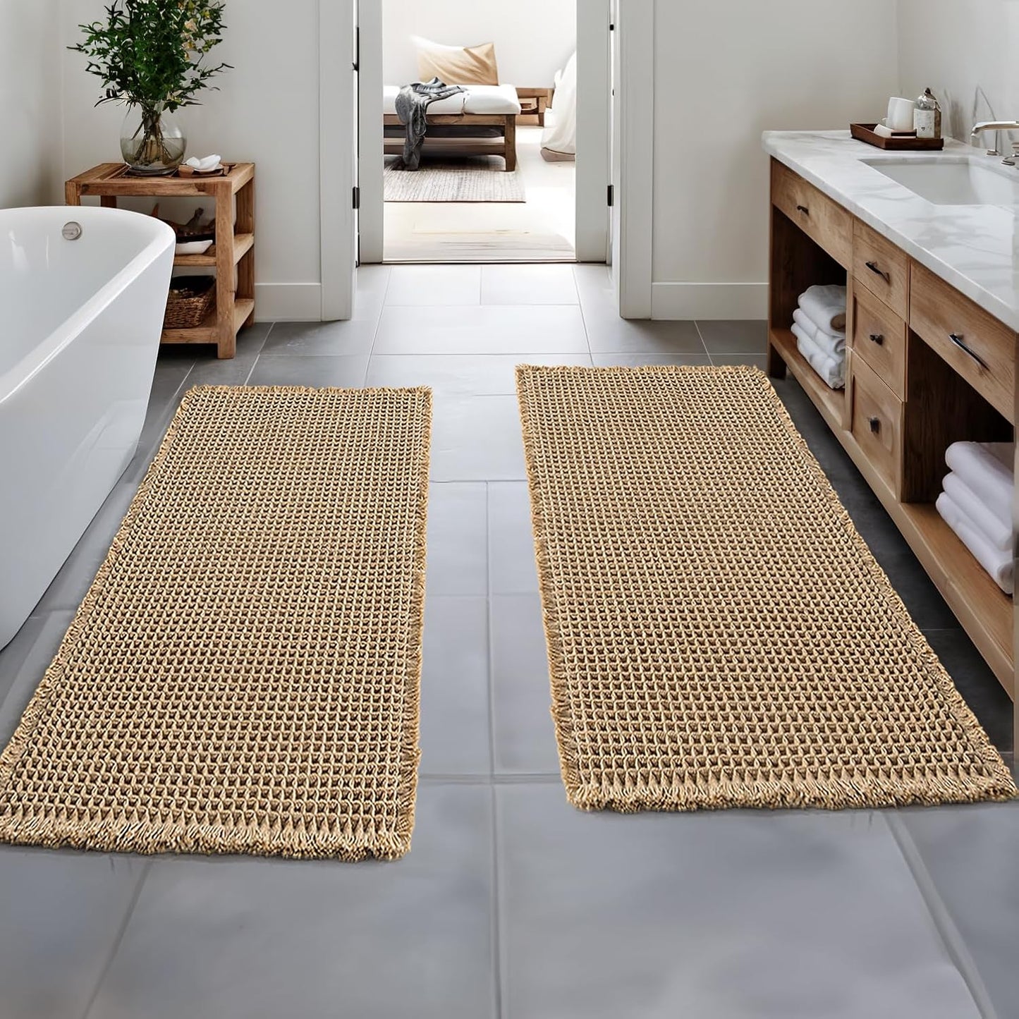 MIULEE Set of 2 Waffle Bathroom Runner Rugs for Cozy Spaces