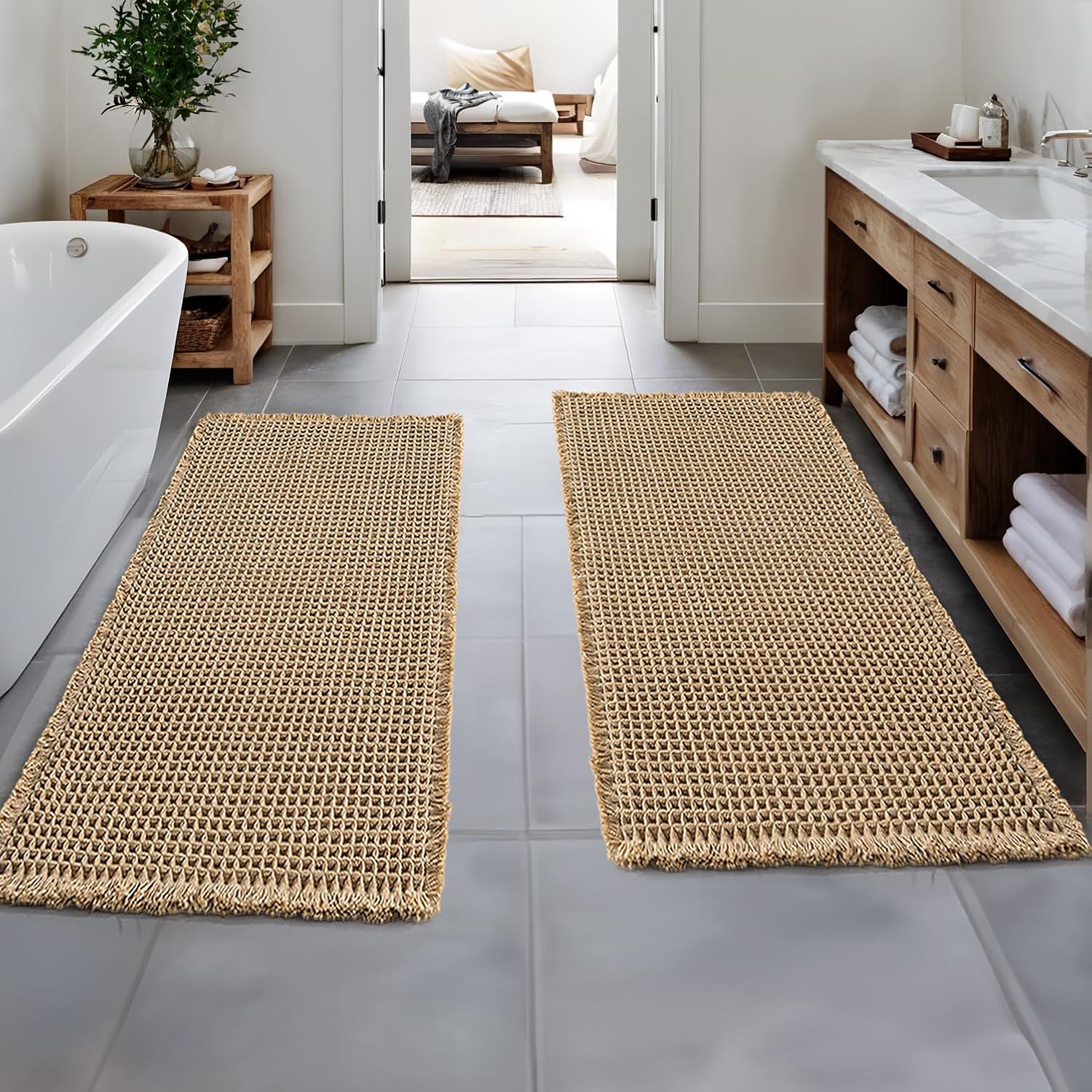 MIULEE Set of 2 Waffle Bathroom Runner Rugs for Cozy Spaces