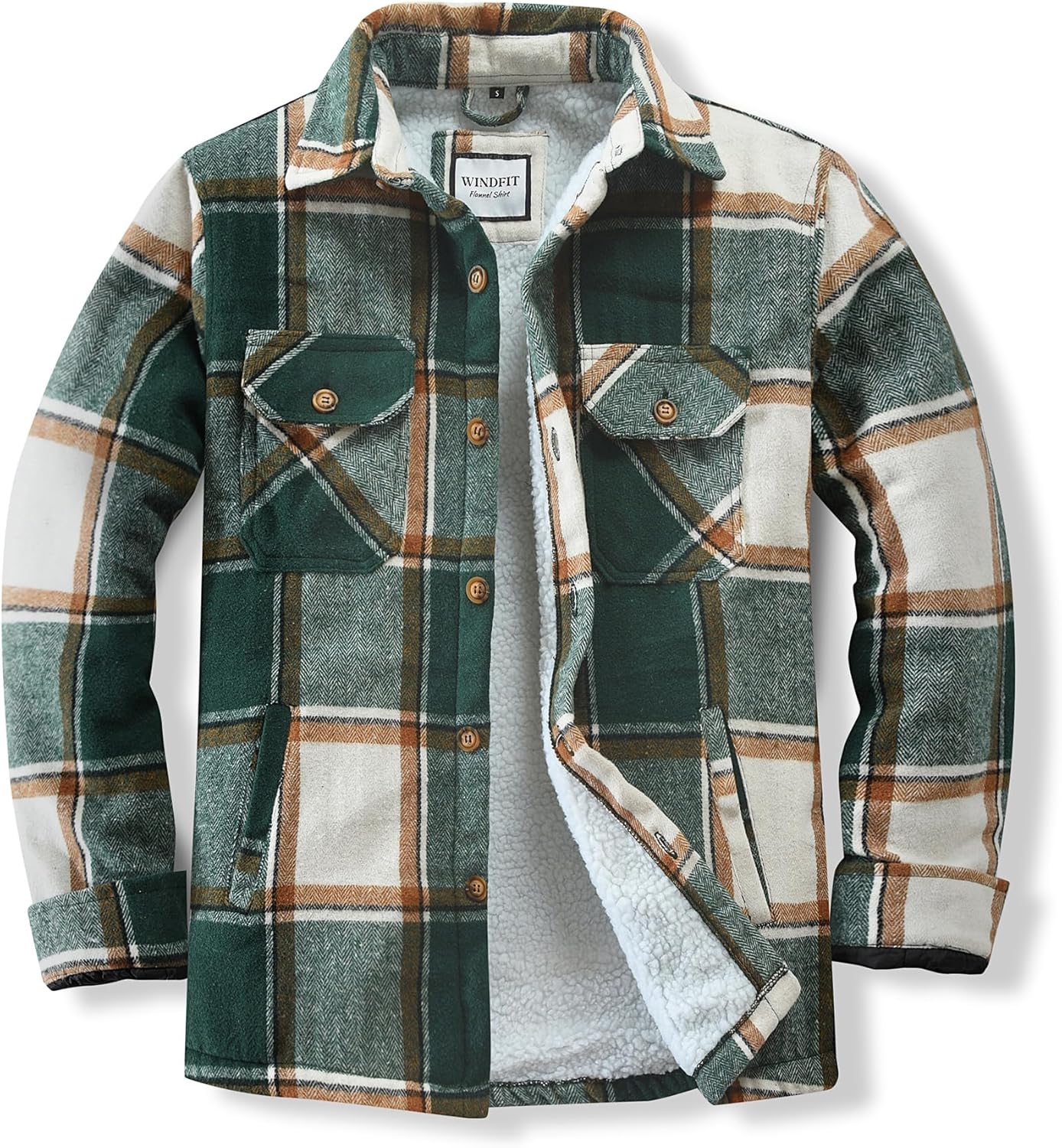 Men's Cotton Sherpa Lined Flannel Shirt Jacket for Outdoor Use