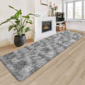Super Soft Fluffy Living Room Area Rug 2x8 ft Tie-Dyed Light Grey