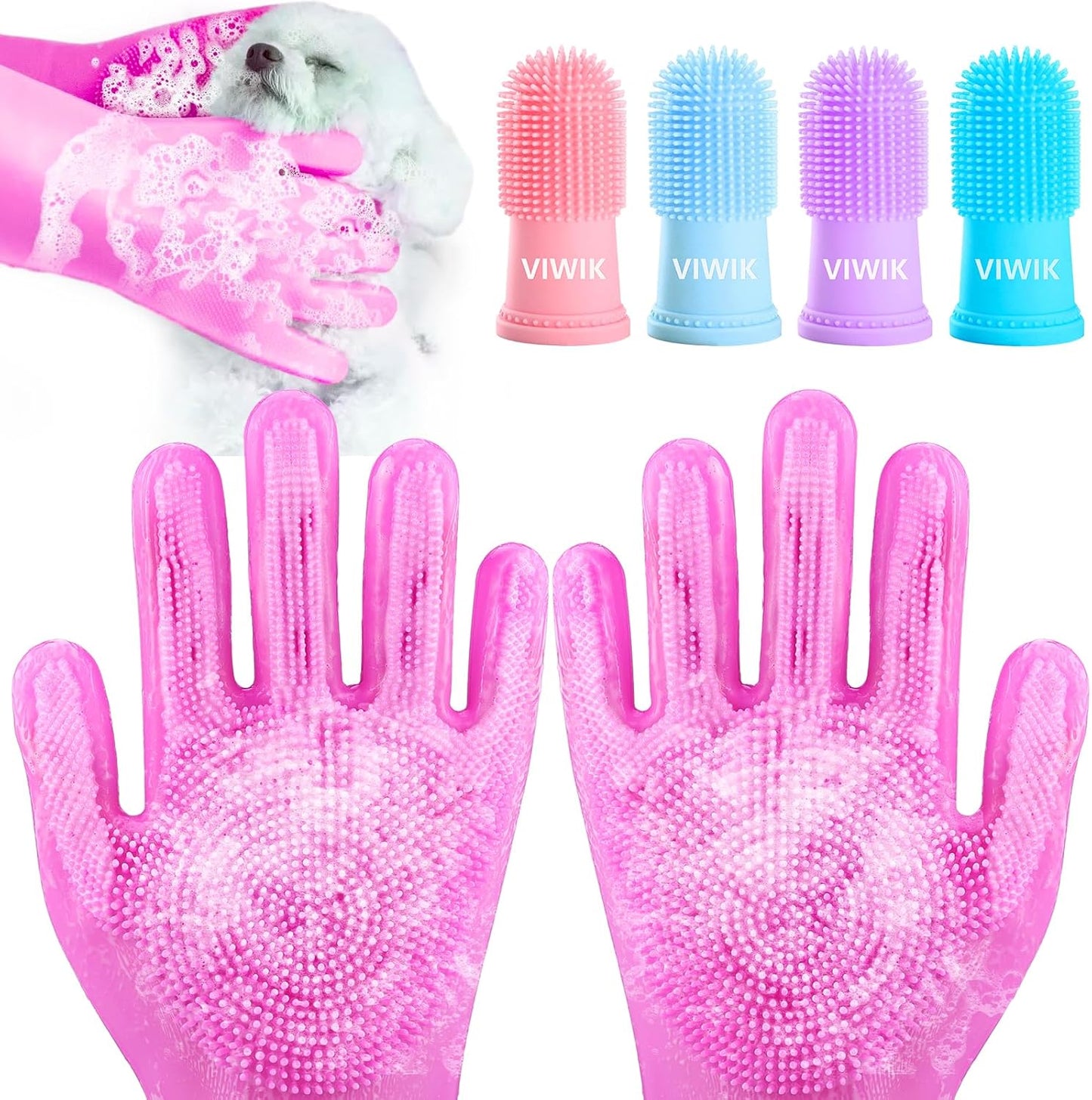 VIWIK Dog Bath Gloves & Toothbrush Kit