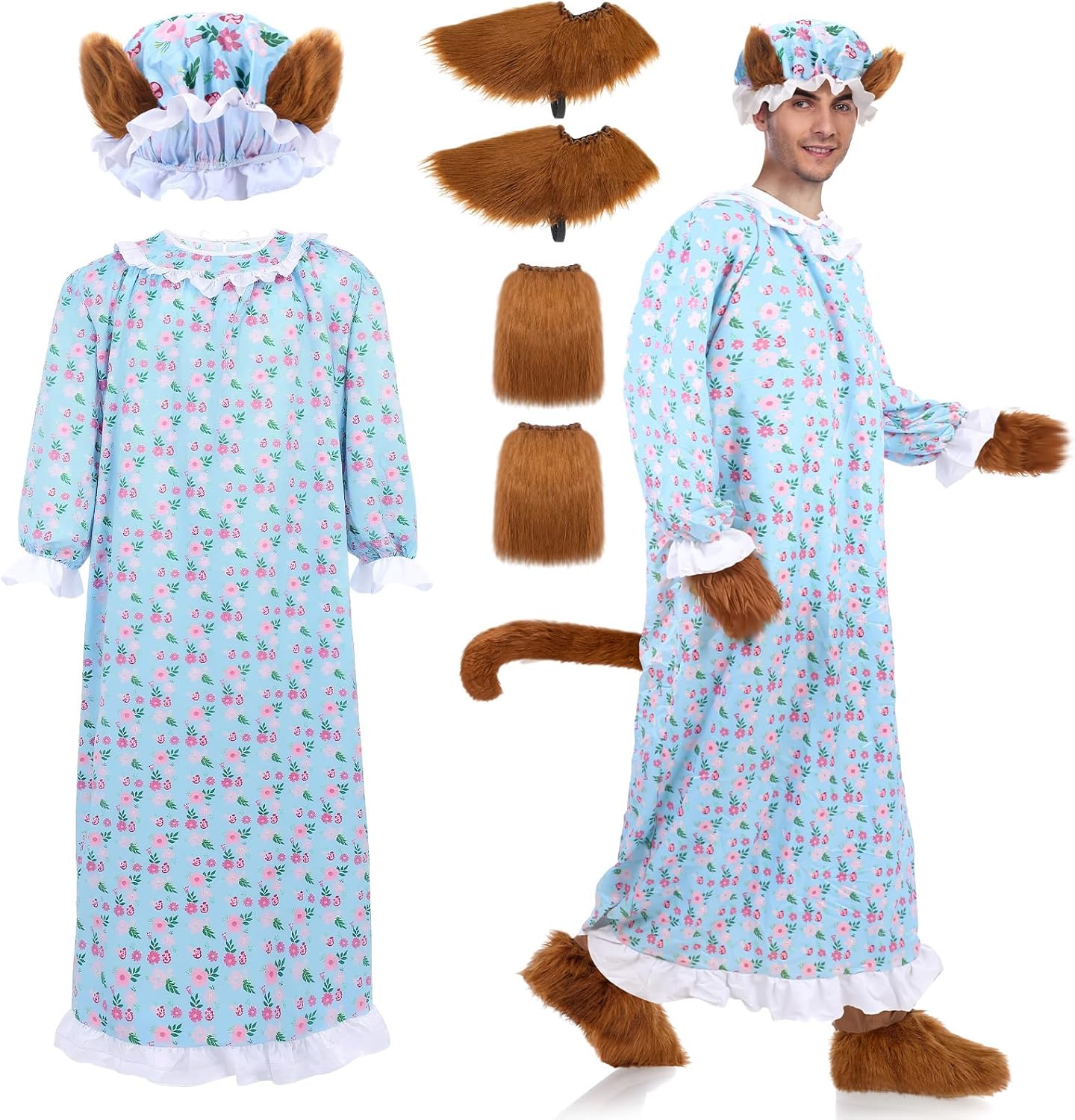 4 Pcs Halloween Granny Wolf Costume Set for Adult Cosplay