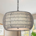 Farmhouse Chandelier Light Fixtures 5-Light Rattan Pendant - Boho