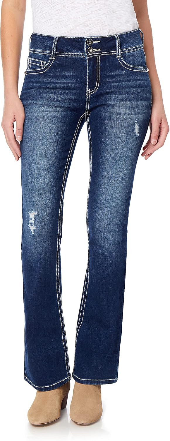 WallFlower Womens Luscious Curvy Bootcut Mid-Rise Bling Jeans