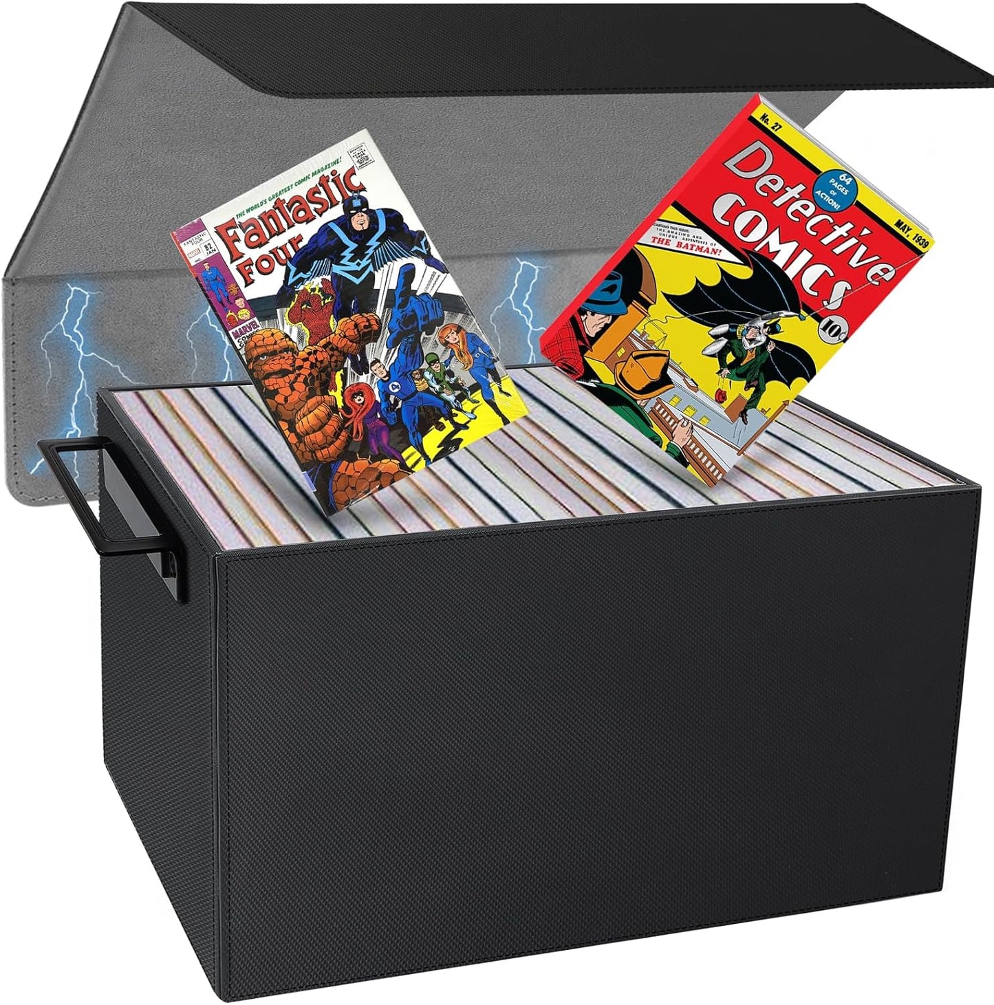 Comic Book Storage Box for 155 Comics, PU Leather Organizer