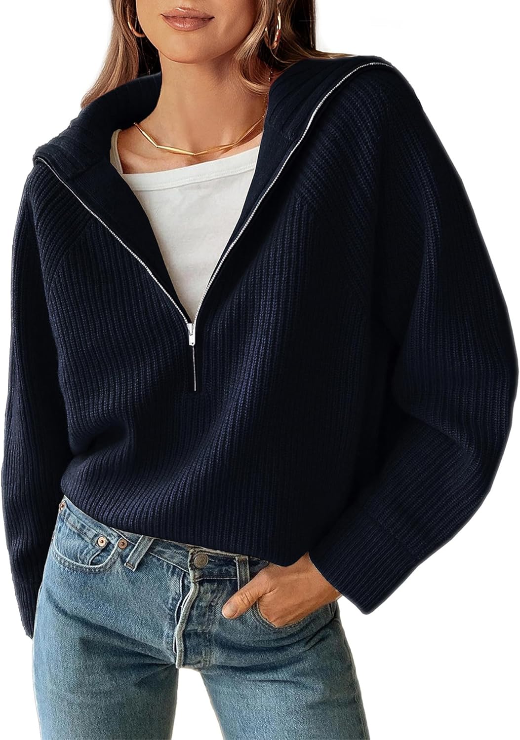 BTFBM Womens Quarter Zip Pullover Sweater for Fall 2025