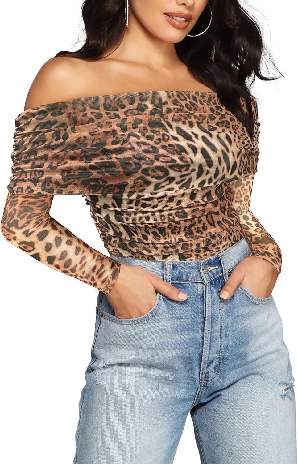 SAUNGKUAI Women's Off The Shoulder Long Sleeve Bodysuit for Fall
