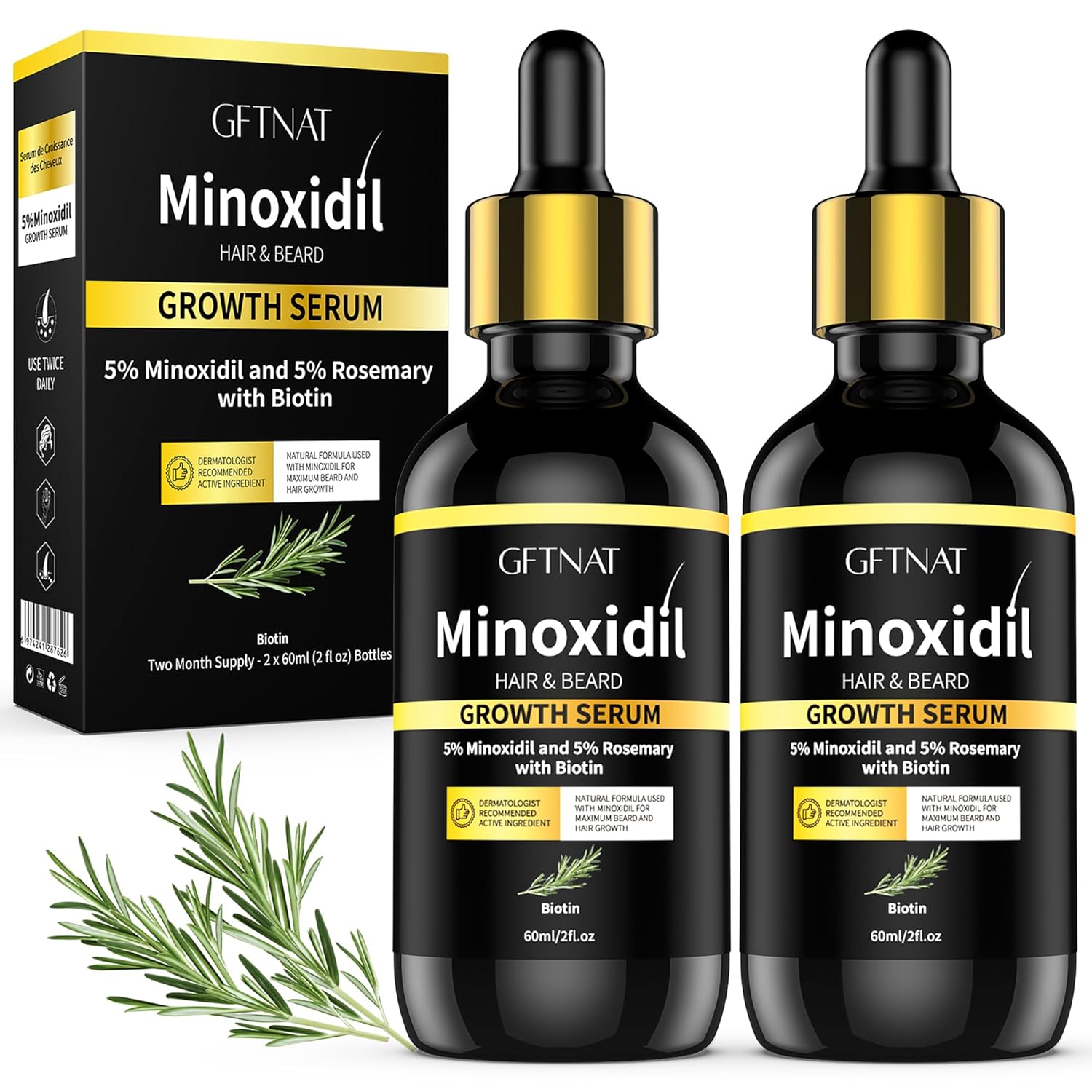 5% Minoxidil Hair Growth Serum for Men and Women with Biotin