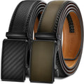 Men Leather Ratchet Belt 2 Pack - Cut-to-Fit Adjustable Fit