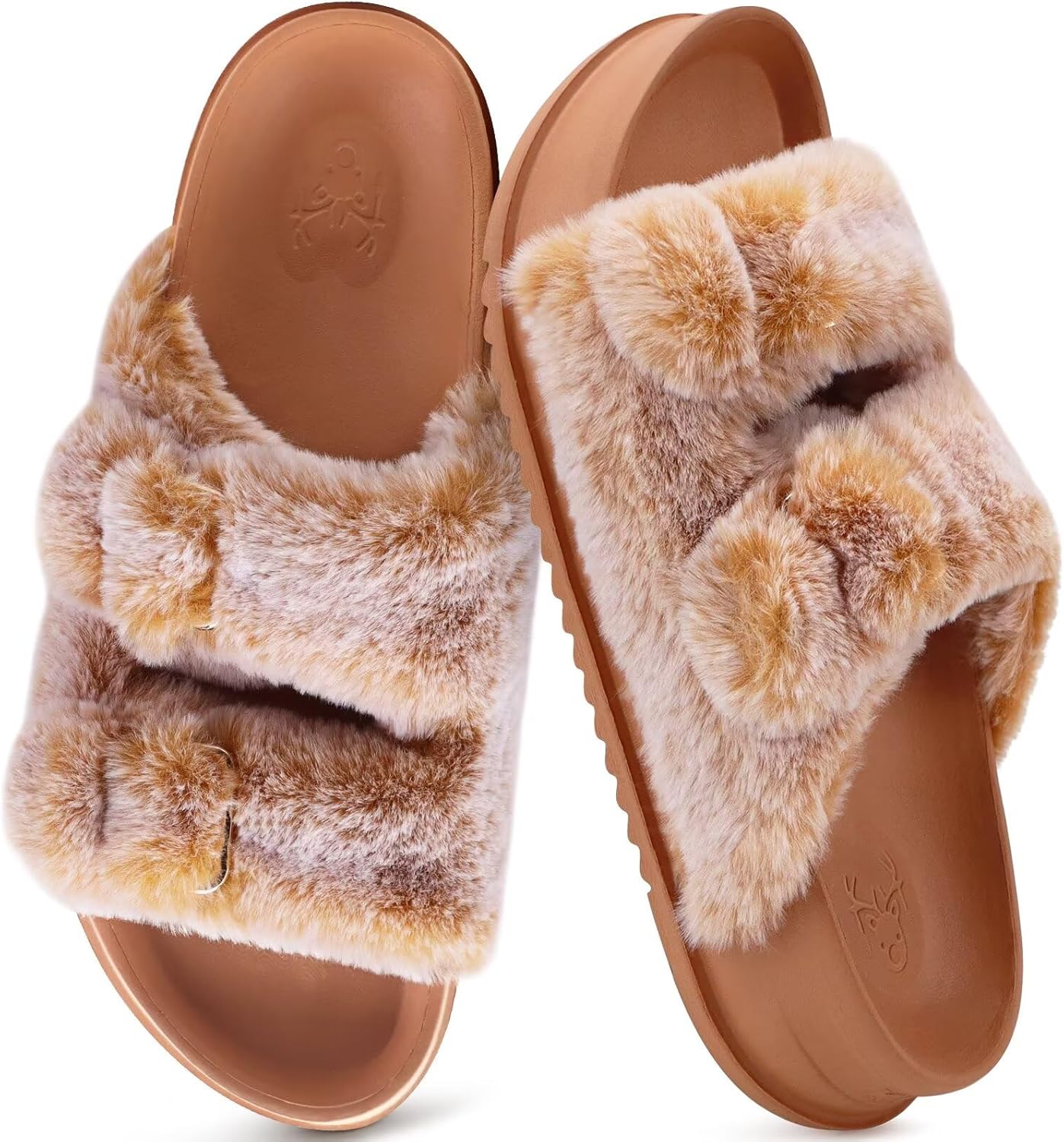 KuaiLu Women's Fluff Slippers with Arch Support for Comfort