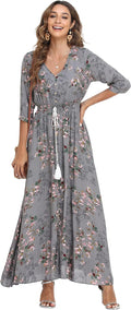 Women's Floral Maxi Dress with Sleeves - Flowy Boho Rayon