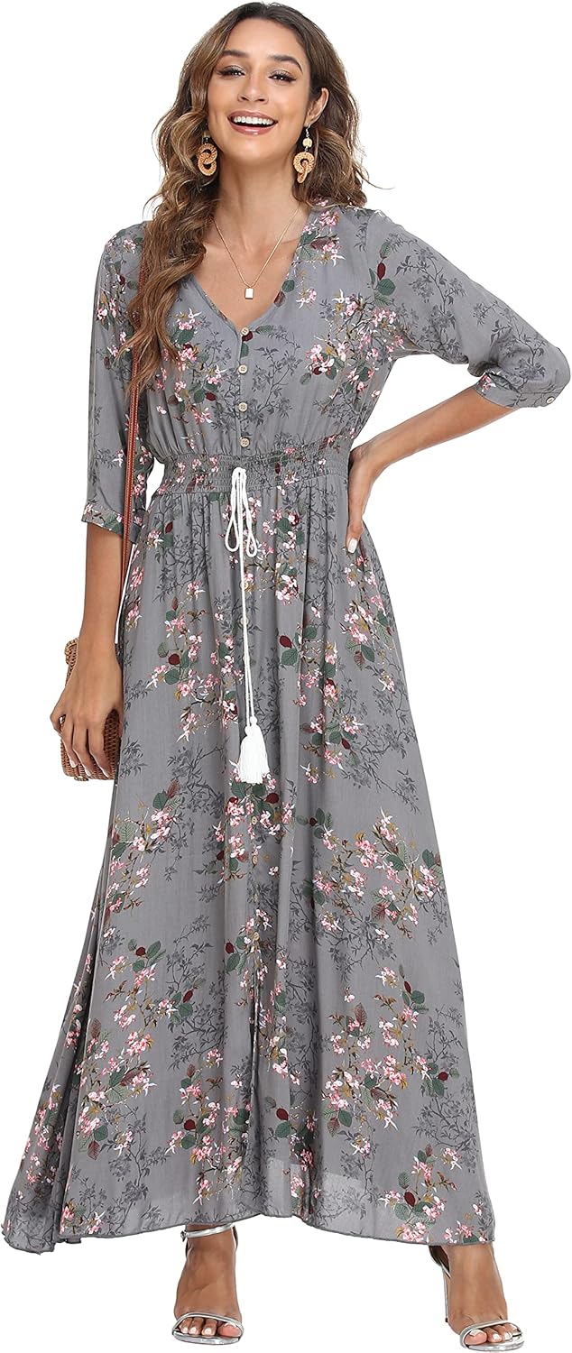 VintageClothing Women's Floral Maxi Dresses for Summer Fun