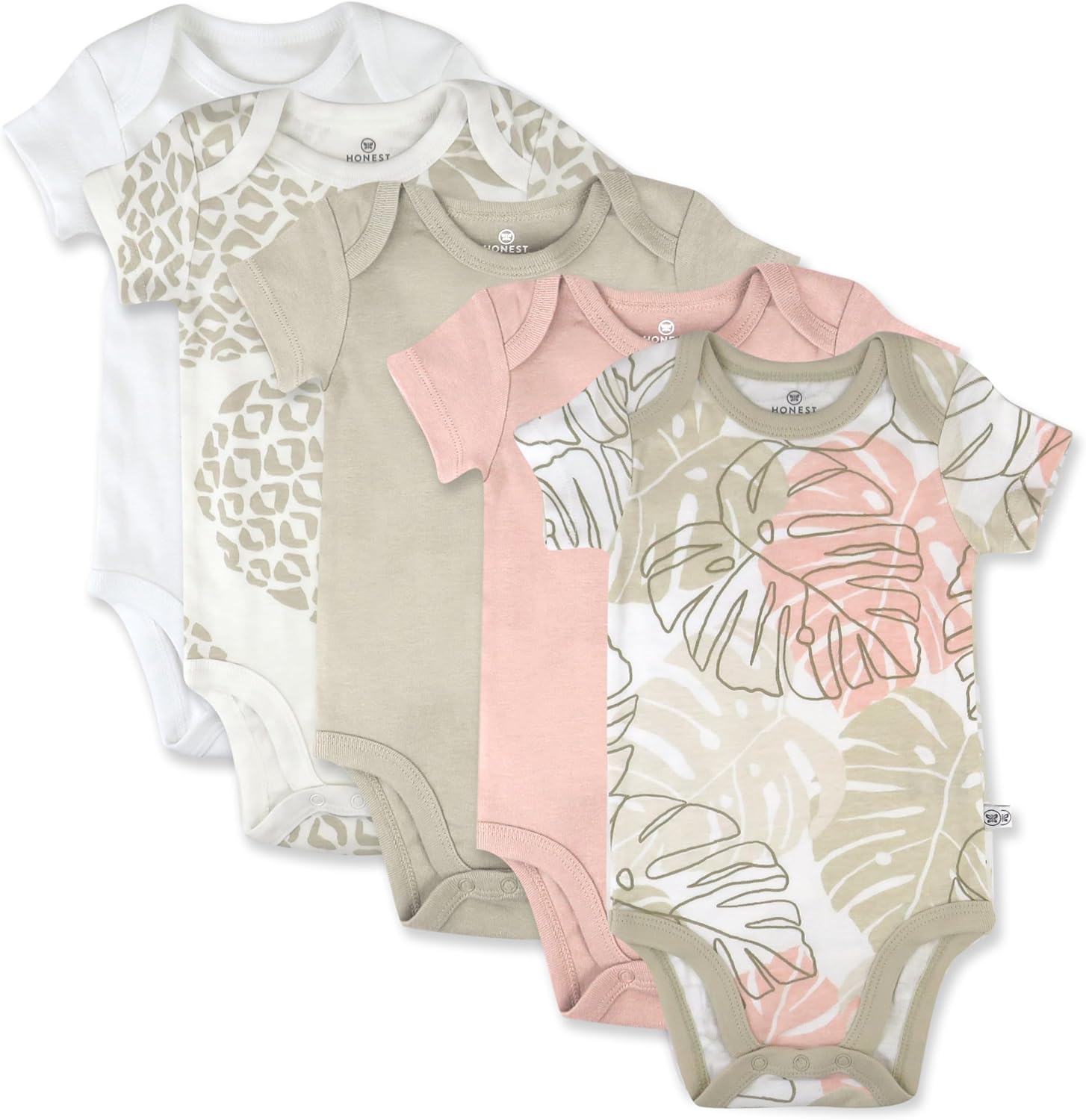 HonestBaby 5-Pack Short Sleeve Bodysuits for Baby Girls