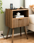 Nightstand with Outlet Modern Bedside Table with Drawer - Compact