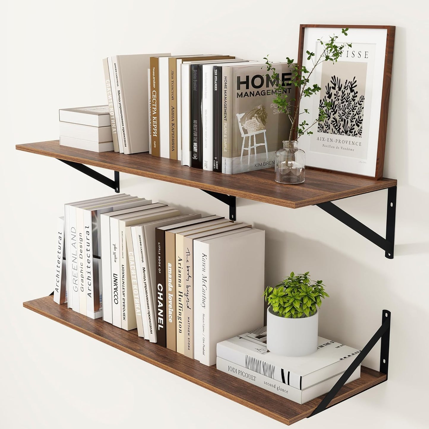 Heimlove 12 Inch Deep Floating Shelves for Wall - Walnut Set