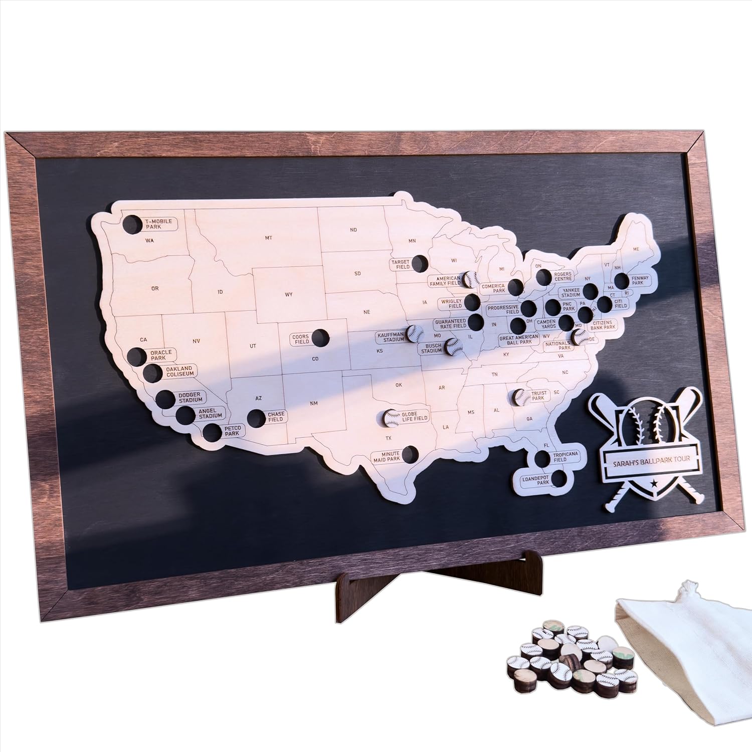 Baseball Stadium Map Tracker - Personalized Wooden Ballpark Gift