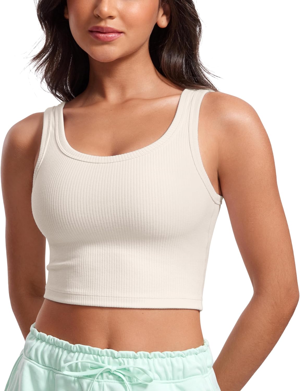 CRZ YOGA Womens Ribbed Longline Sports Bra for Active Wear