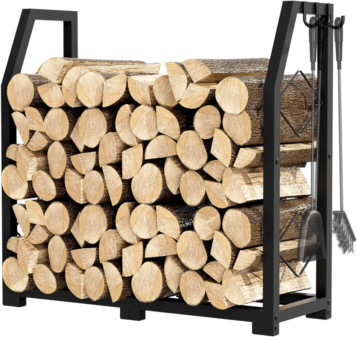 Firewood Rack for Outdoor Storage with Hooks and Heavy Duty Design