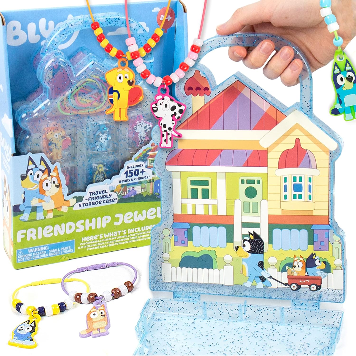 Bluey Friendship Jewelry Kit, 4 Bracelets & 2 Necklaces, 150 Beads, Gifts for Kids
