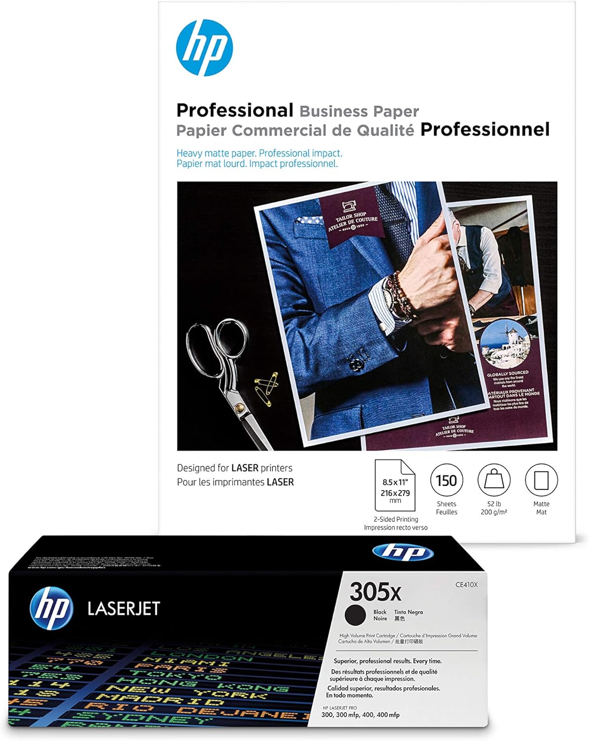 HP 305X Black High Yield Toner and Brochure Paper Bundle
