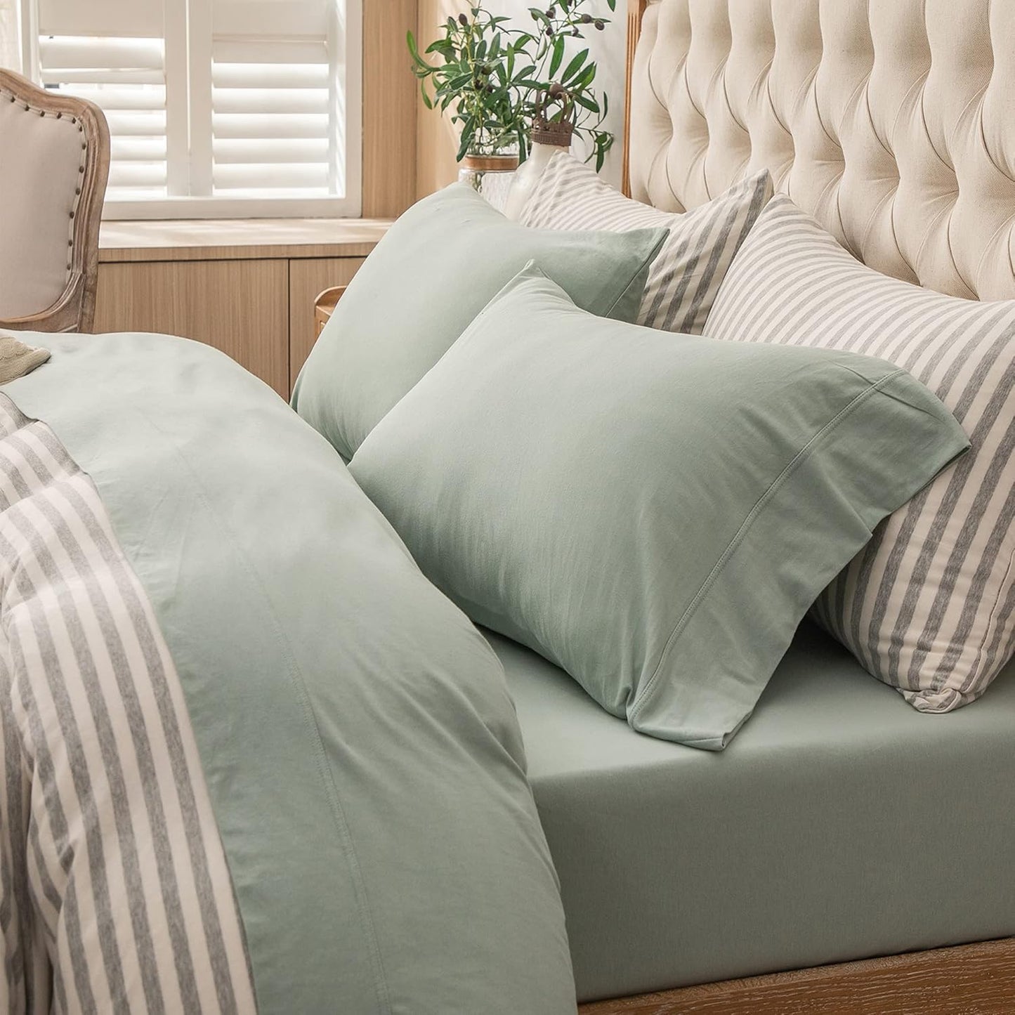 PURE ERA Jersey Knit Bed Sheet Set - Super Soft Sage Green