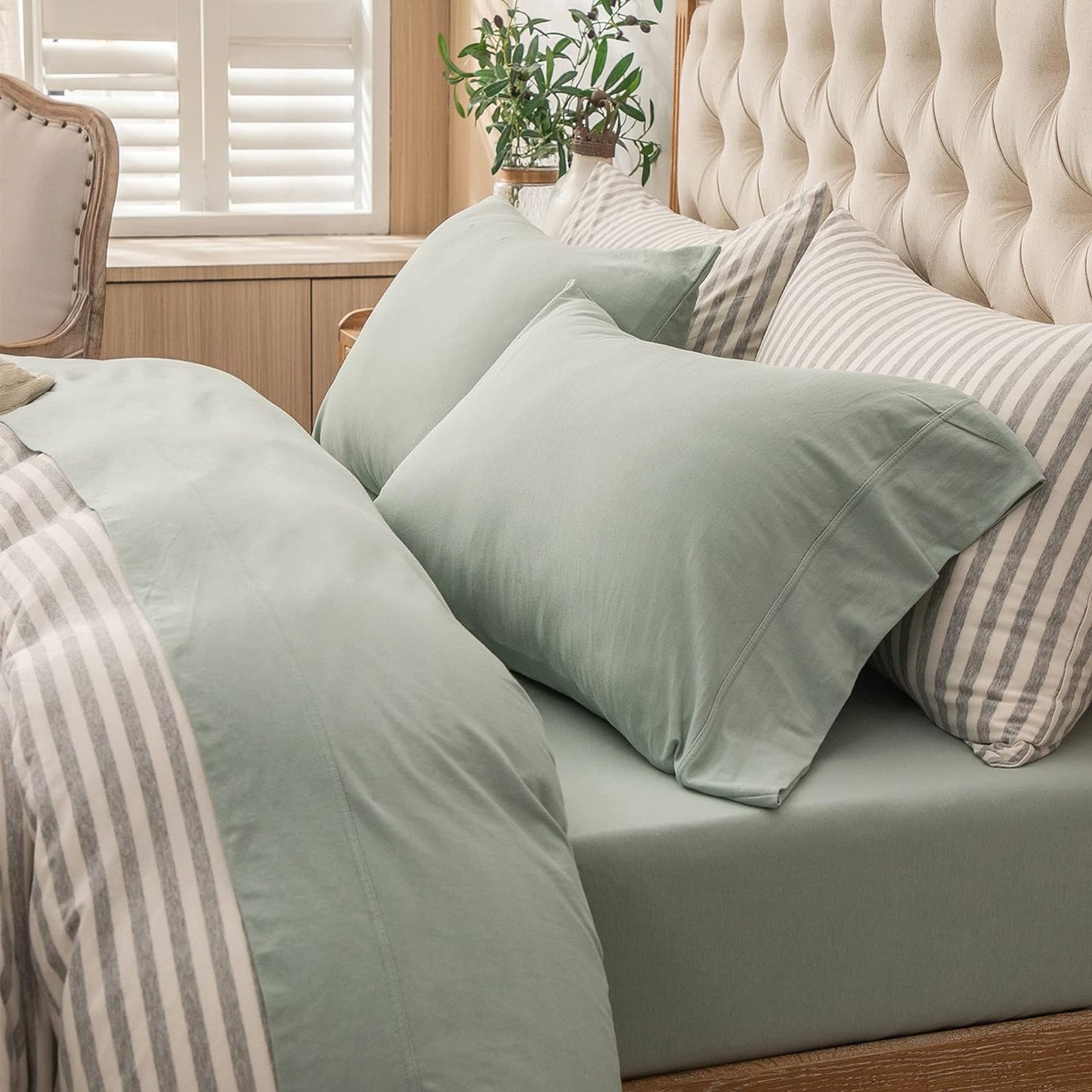 PURE ERA Jersey Knit Bed Sheet Set - Super Soft Cotton Comfort