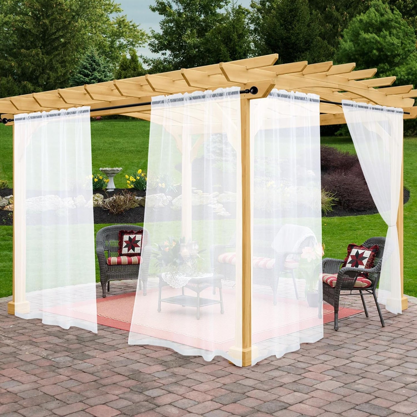 Outdoor Sheer Curtains for Patio Waterproof, 4 Panels Voile