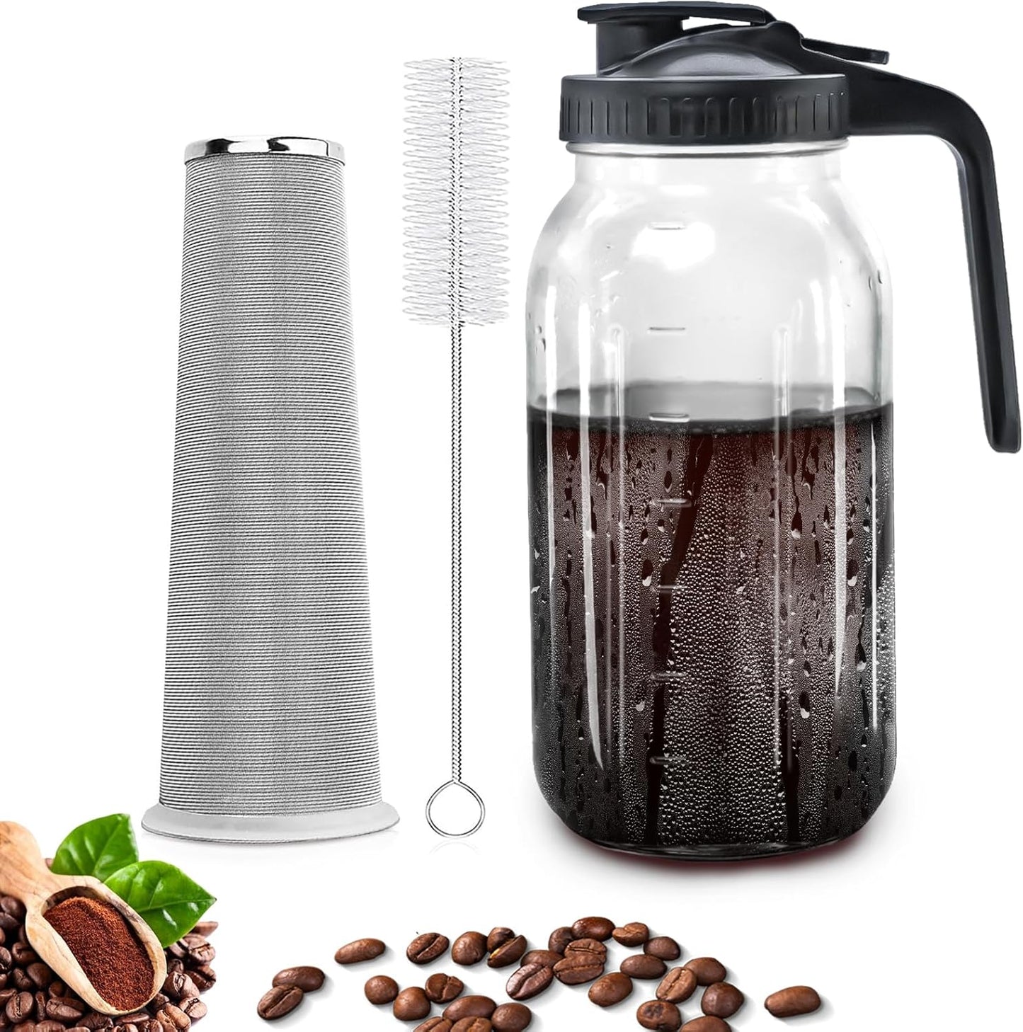 64oz Glass Cold Brew Pitcher with Stainless Steel Filter