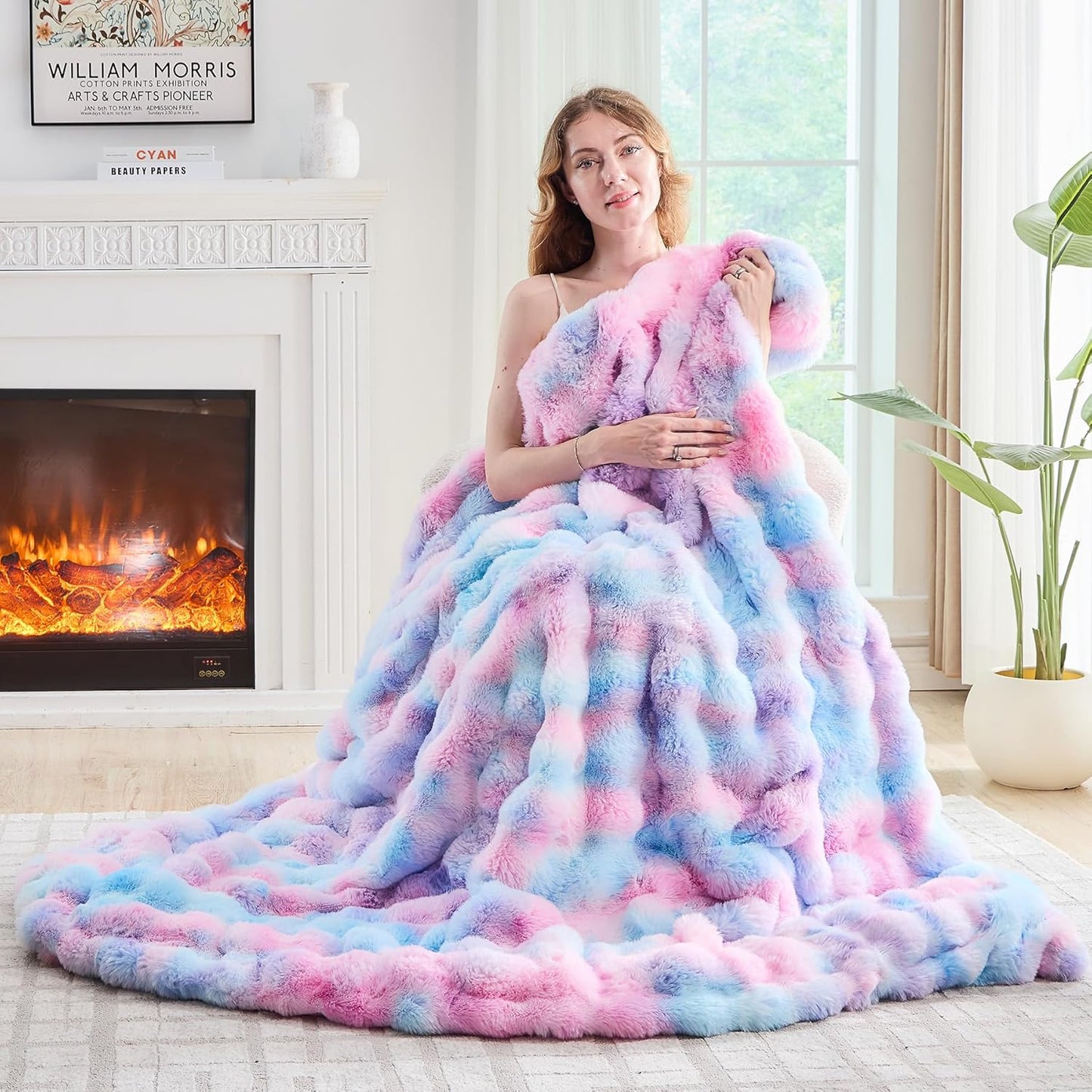 Lotus Karen Faux Fur Throw Blanket - Cozy Tie-Dye Design