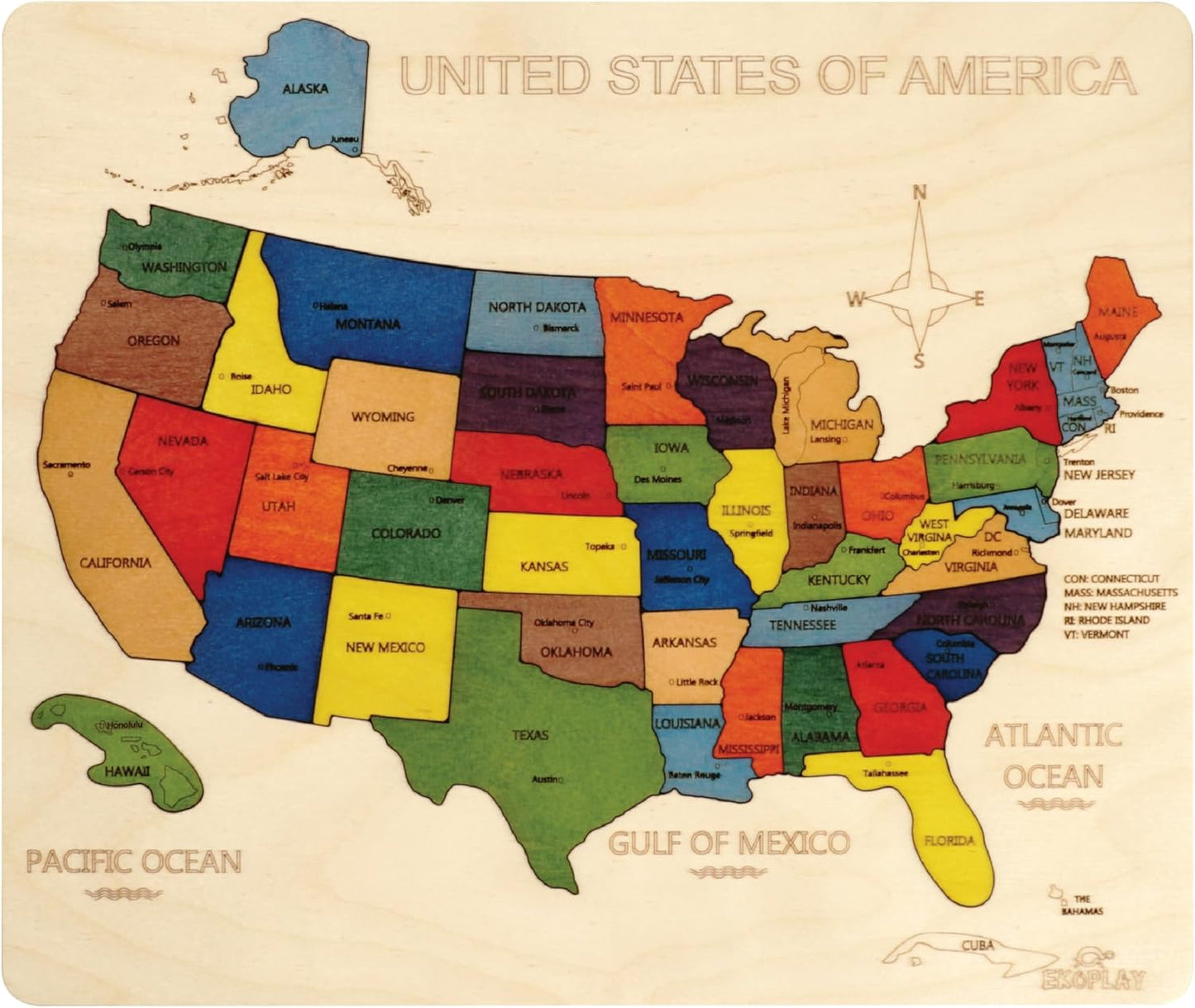 USA Map Wooden Jigsaw Puzzle for Kids - Educational Fun Toy
