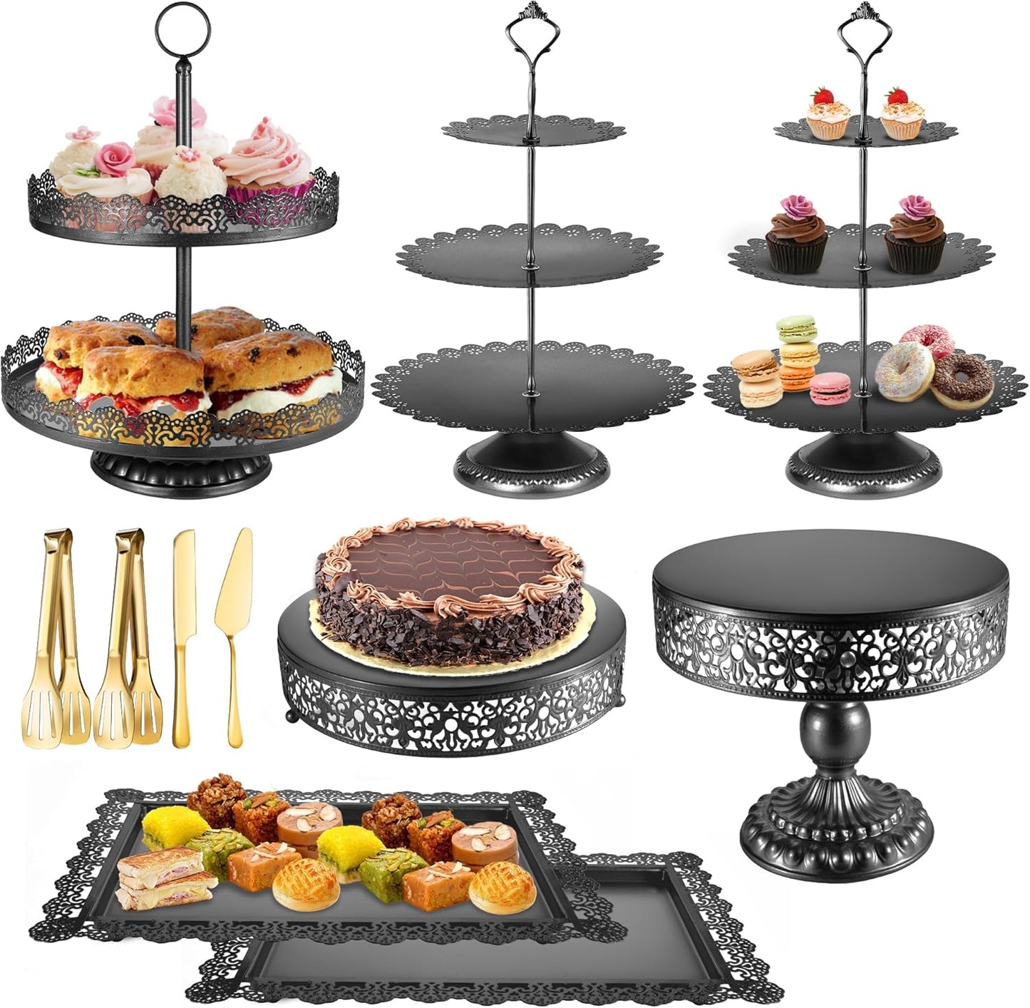 Black Cake Stand Set for Elegant Dessert Table Display 11PCS