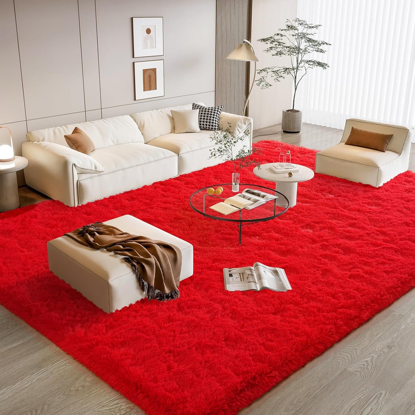 BENRON Soft Fluffy Rugs for Living Room - Cozy Red Area Rug