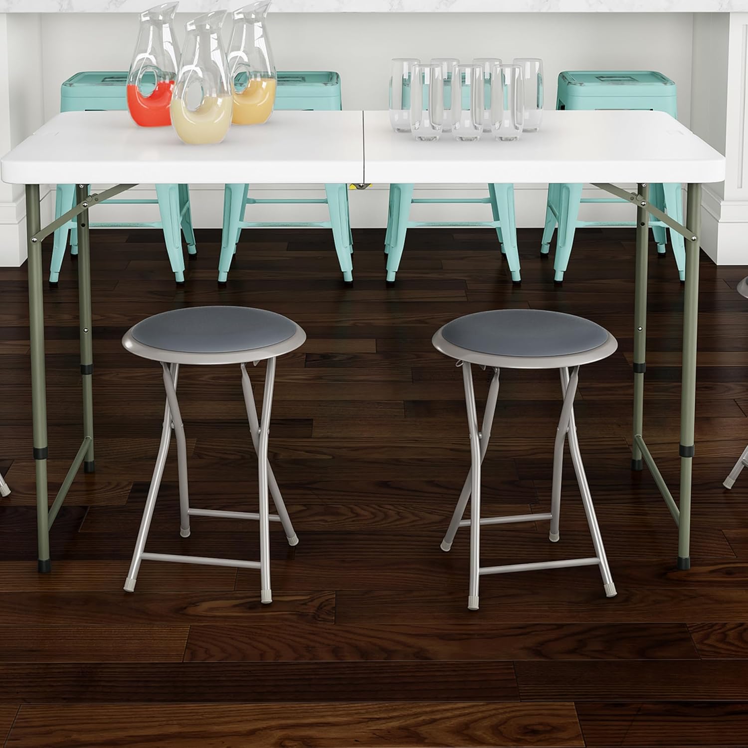 Round Folding Stool Set - Heavy-Duty 18-Inch Portable Seating