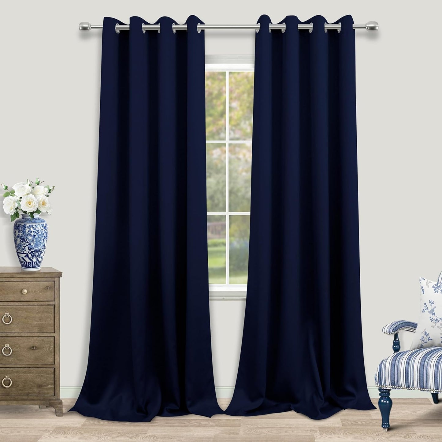 KOUFALL Navy Blue 10FT Curtains for Sliding Glass Door Living Room