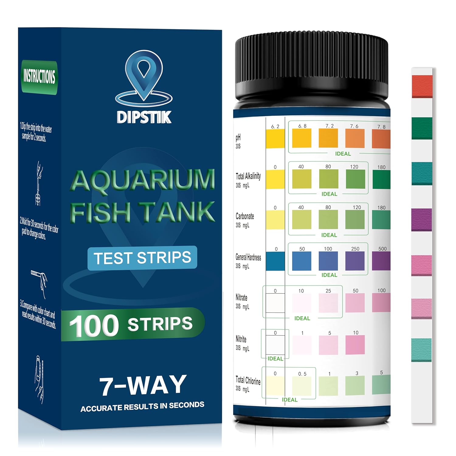 7-Way Aquarium Test Strips - Quick & Accurate DIPSTIK