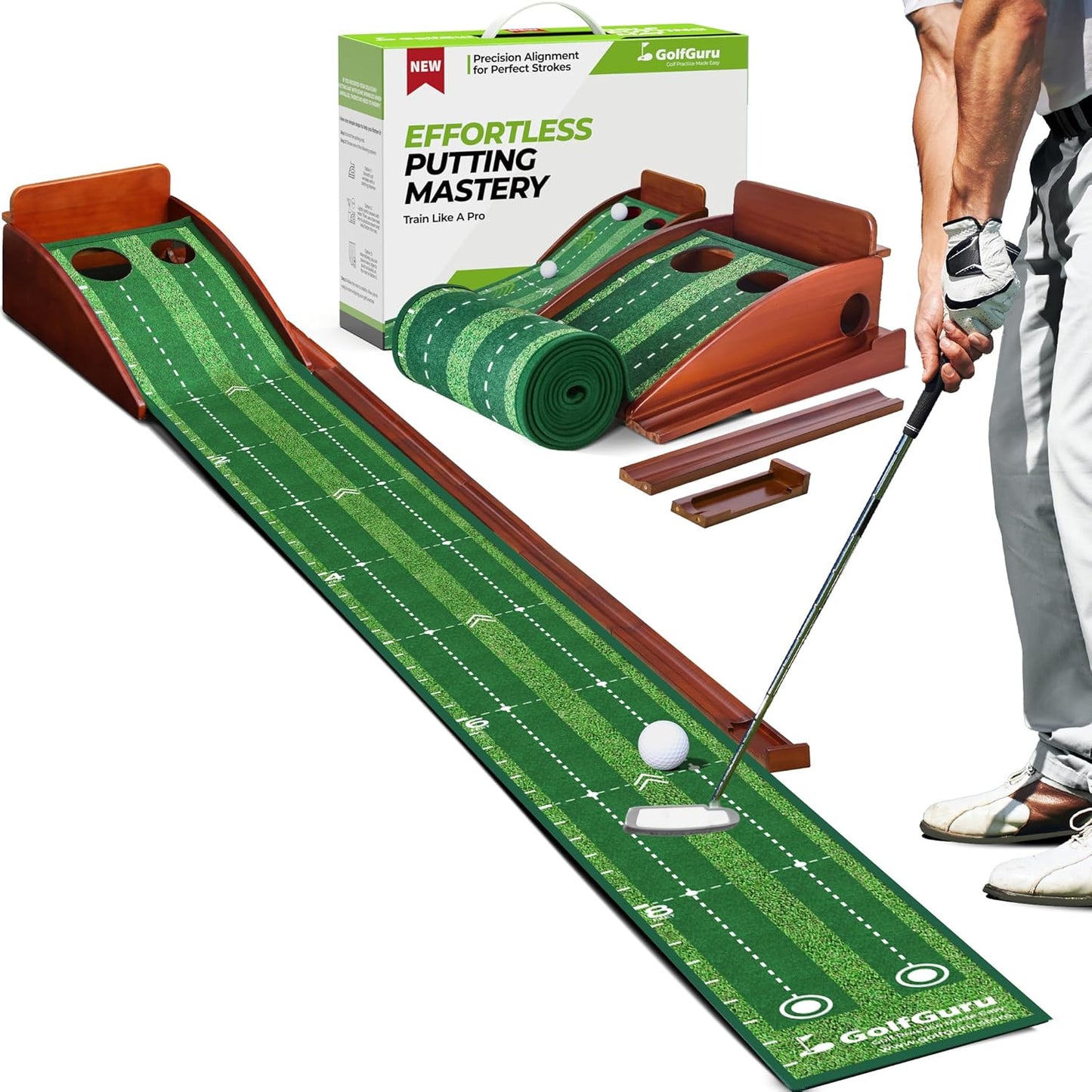 Golfguru 9.8ft Putting Green with Ball Return & Mirror - Home Golf Paradise!