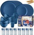 Wheat Straw Dinnerware Sets 64-Piece Deep Blue - Unbreakable Tableware