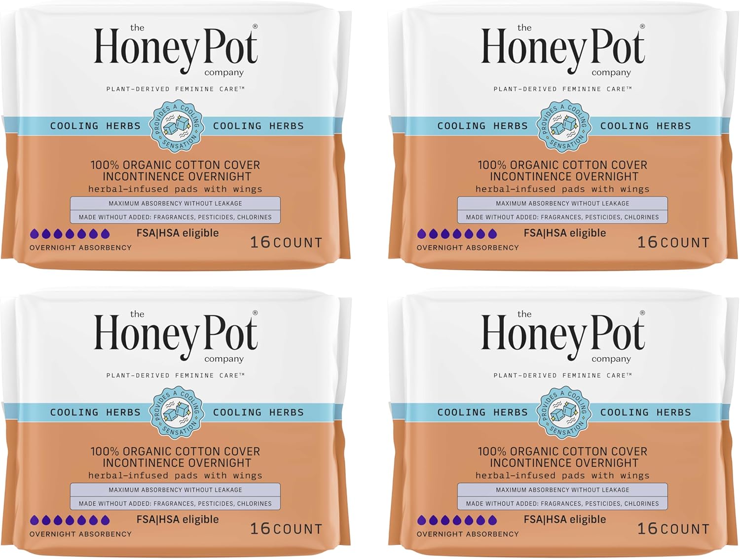 Herbal Incontinence Overnight Pads for Women - 64ct