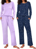 Ekouaer 2 Pack Women's Pajama Set Soft Long Sleeve PJs - Cozy 2-Pack