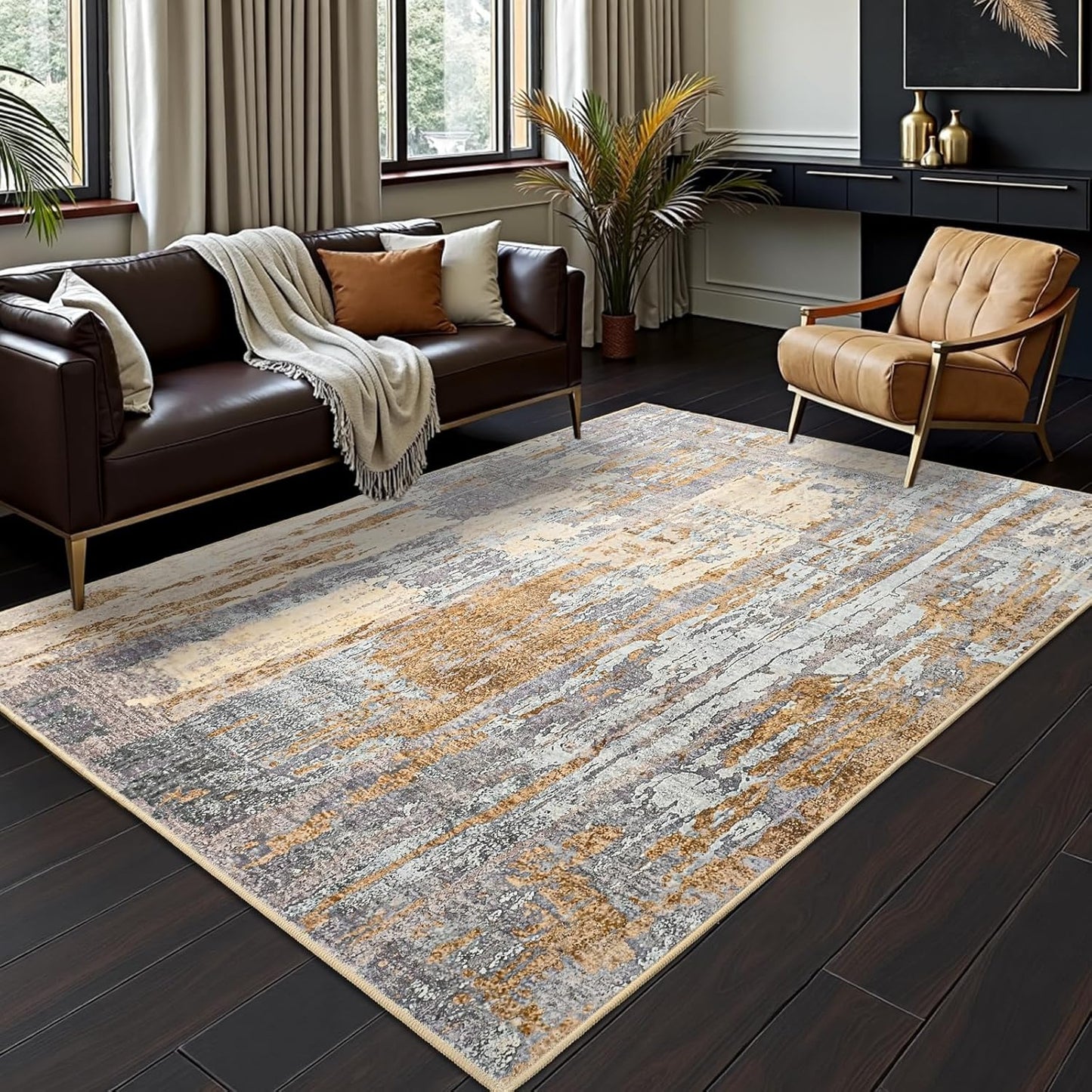 Toneed Abstract Area Rug Soft Non Slip Low Pile for Home Use